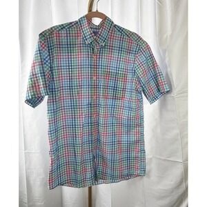 Saddlebred Wrinkle Free Mens Checked Short Sleeve Shirt Sz M Button Down Collar